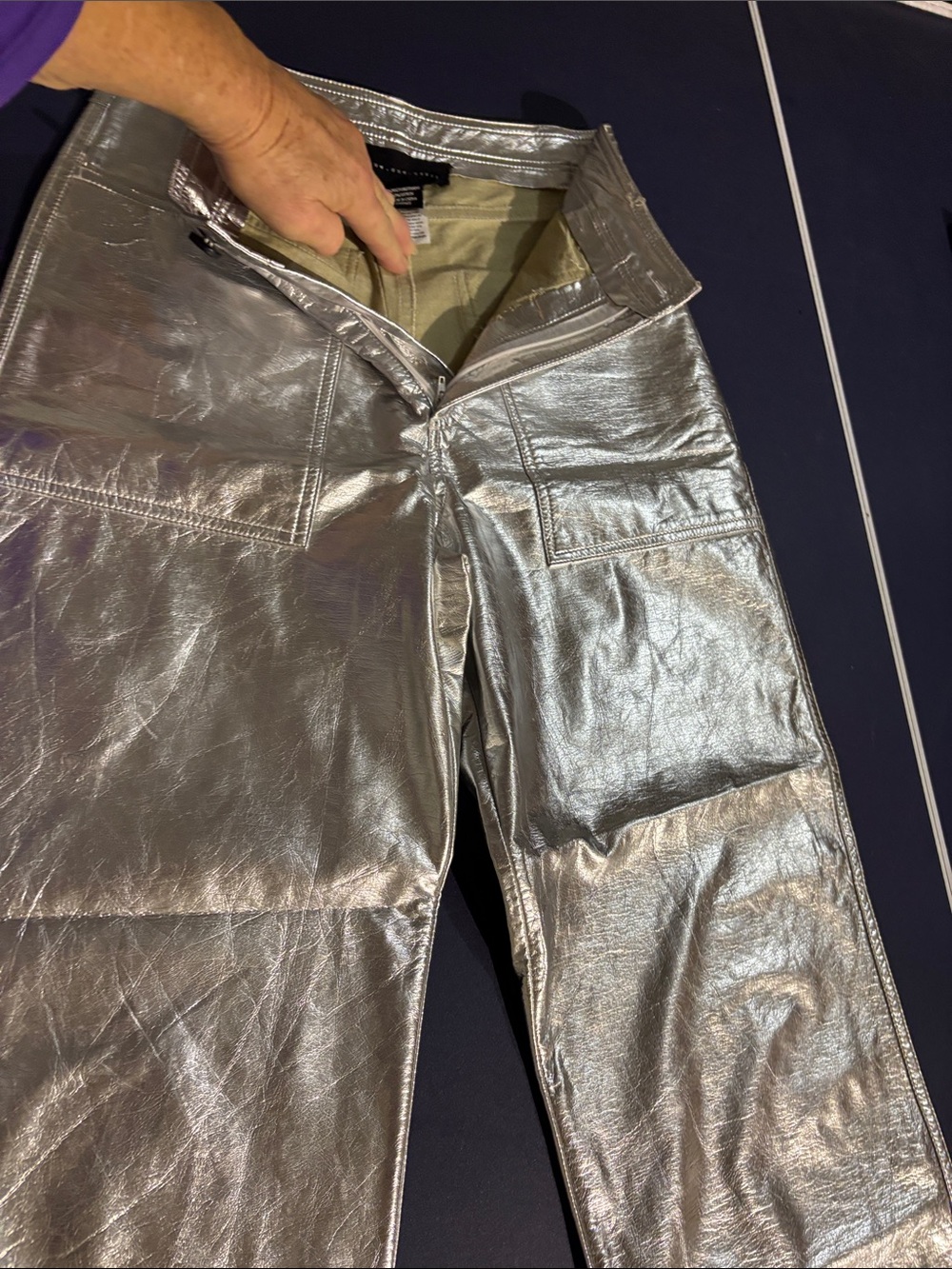 Know One Cares Metallic Silver High-Waisted Wide Leg Trousers